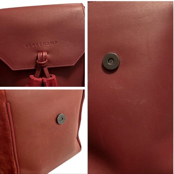 Longchamp Burgundy Suede & Leather Tassel Backpack - Picture 5 of 16